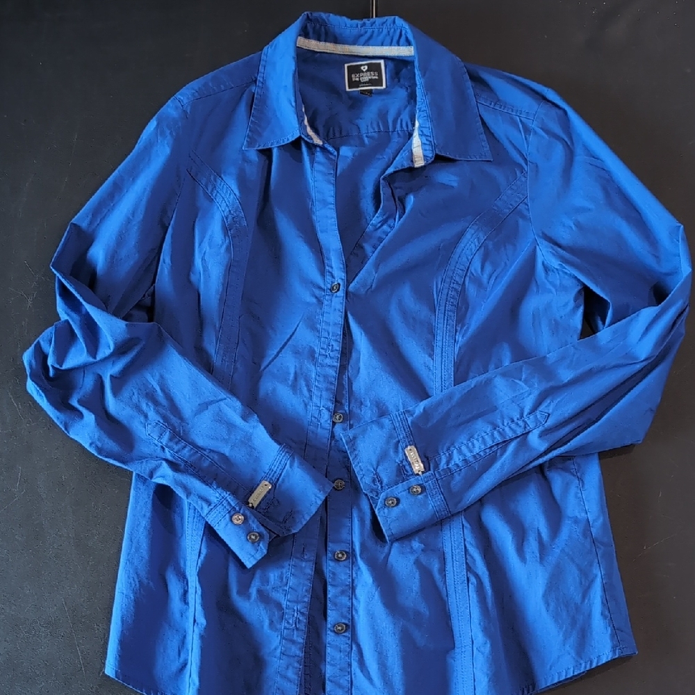 Express Women's Royal Blue Casual Button Down Shirt